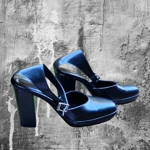 Calvin Klein Made In Italy Chic Gun Metal Women's Heels with Ankle Buckle Detail